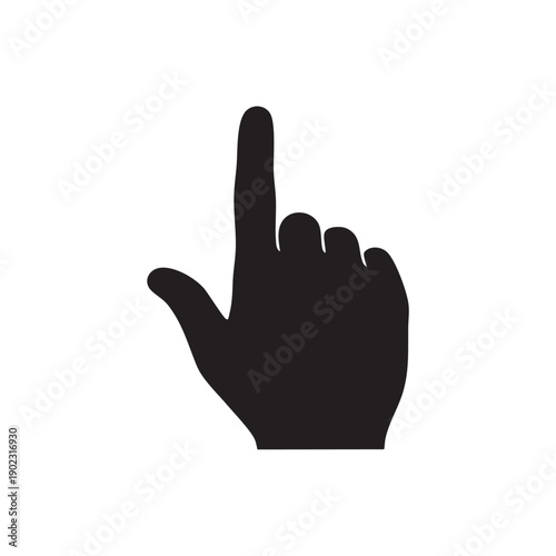 Pointer finger hand silhouette pointing up with thumb out isolated on white background gesture icon for clicking or selecting vector illustration minimalist design element for user interface sign