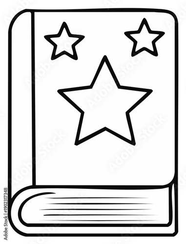 Magic Spell Book with Stars Outline Style for Coloring Book Activity or Art Project