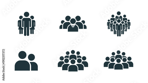 Collection of diverse group icons representing people in various formations.