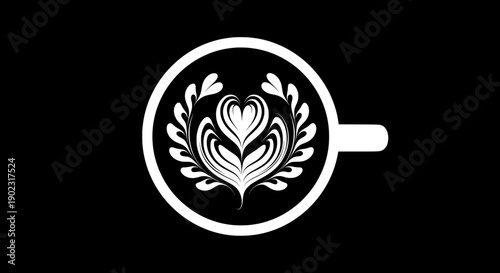 Coffee latte art heart pattern, top view, cafe beverage, flat design vector illustration