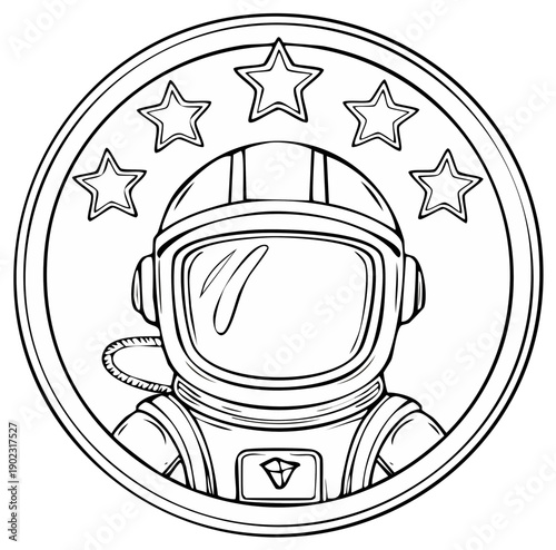 Astronaut Portrait Surrounded by Stars Inside a Circle