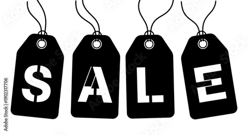 Sale tag set hanging discount price vector illustration flat design