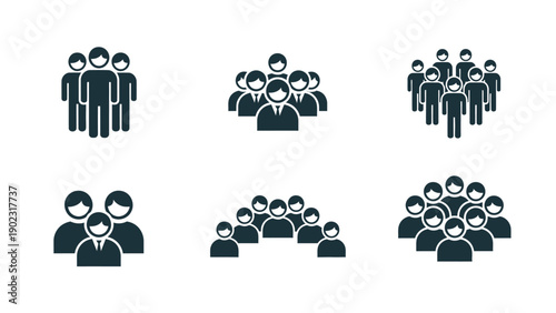 Collection of Diverse Group People Icons Representing Teams and Crowds.