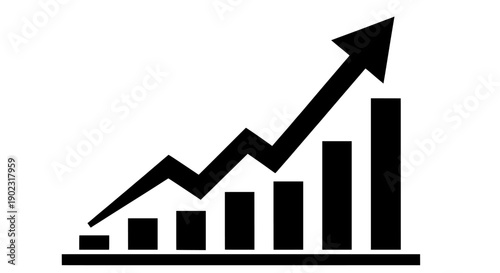 Growth chart vector illustration, rising arrow, bar graph, finance, success, flat design