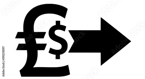 Pound Sterling to Dollar Currency Exchange, Arrow Vector Illustration