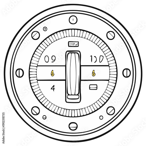 Retro Compass with Navigational Dial and Adjustable Pointer Vector Line Art Illustration