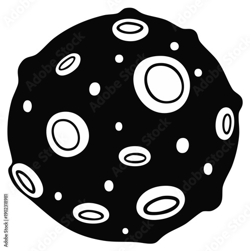Pitted Planetoid Vector Graphic Black and White Lunar Surface Object Cratered Sphere Space Concept