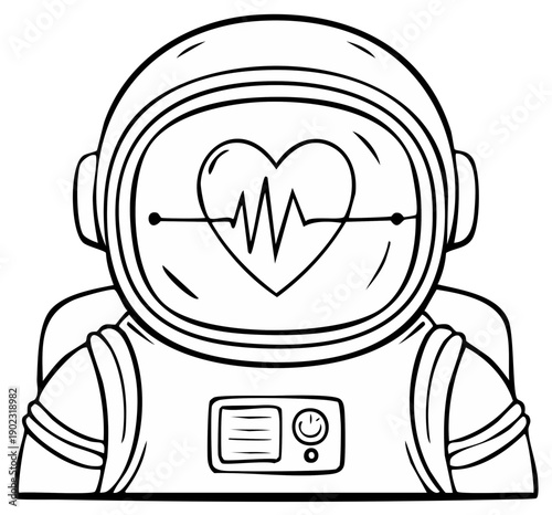 Astronaut in space helmet with heartbeat monitor symbol vector illustration