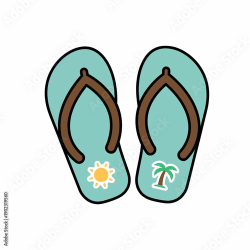 Minimal flat vector illustration of flip flops for holiday, solid flat colors