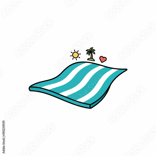 Minimal flat vector illustration of a folded beach towel shaped like a wave