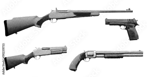 Vintage halftone illustration of classic firearms