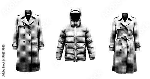 Vintage black and white style coats and jacket ensemble