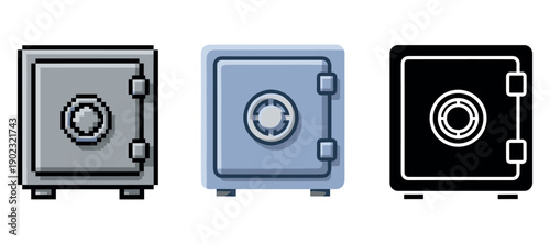 Pixel, outline, and solid safe icons on white background