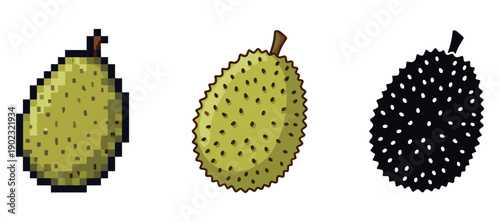 Durian evolution: pixelated to silhouette stages of the spiky fruit