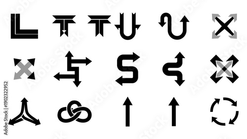 Black arrows and symbols on for navigation and direction