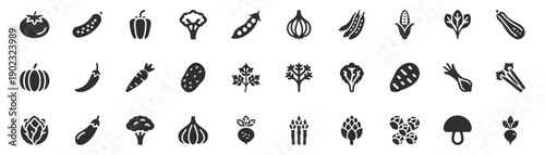 Assortment of fresh vegetable icons for healthy eating and culinary use