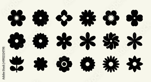 Silhouette Flower Icons Set – Bold Black Floral Vector Shapes Collection