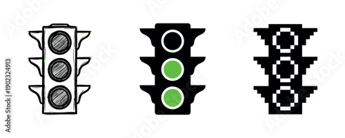 Traffic light evolution: sketch, digital, and pixel art