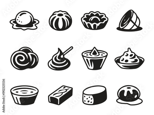 Assortment of various sweet desserts and pastries icons vector illustration