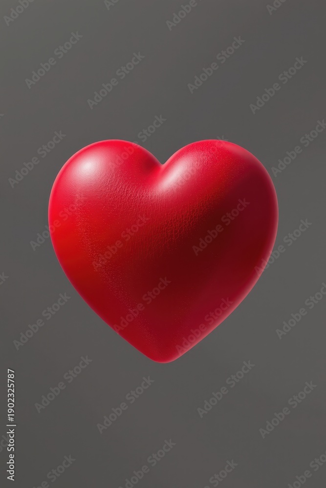 custom made wallpaper toronto digitalSmooth red 3D heart centered on plain gray background with subtle texture and highlights, symbolizing love, affection, romance, and emotional connection in minimalist style.