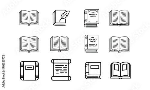 Book and scroll icons representing literature, knowledge, and ancient documents
