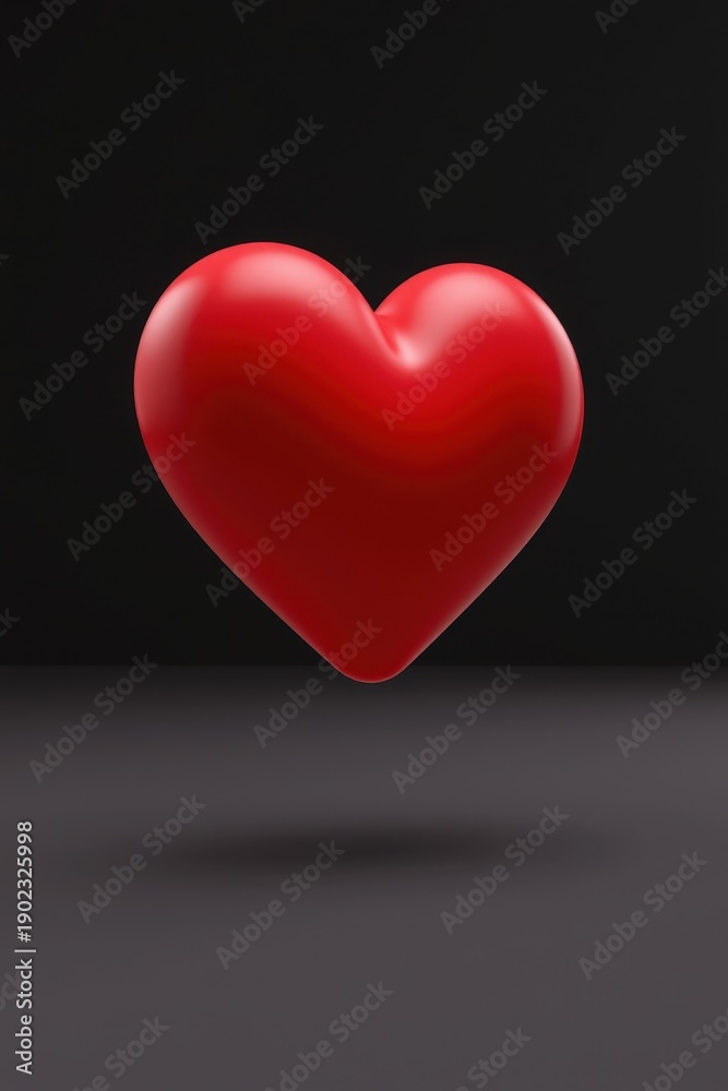 custom made wallpaper toronto digitalGlossy red 3D heart floating above dark surface with shadow, symbolizing love, passion, and emotional depth in modern artistic design.