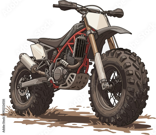Custom mud racing motorcycle with massive fat tires for extreme swamp terrain vector