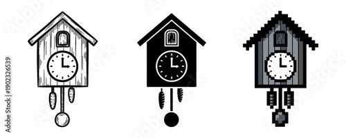 Vintage cuckoo clocks set: classic wooden timepieces with pendulums