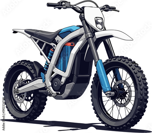 Futuristic offroad electric motorcycle with silent battery engine and rugged tires vector