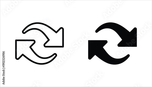 Circular arrows outline and filled symbols for refresh repeat and sync