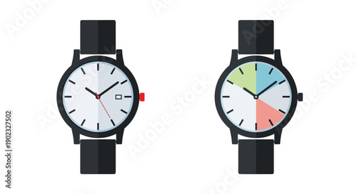 Two minimalist wristwatches with different colored quadrants are displayed