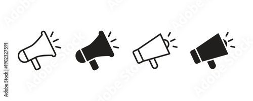 Collection of megaphone icons, outline and solid fill, for announcements