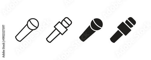 Collection of microphone icons, outline and solid fill styles for modern audio representation