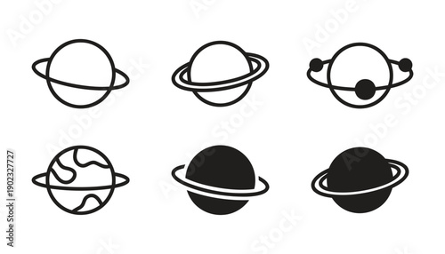 Collection of planet and space icons including Saturn and Earth, symbolizing astronomy and cosmos