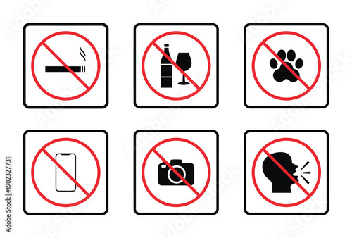 Collection of prohibition signs for common restrictions