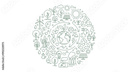 Eco-Sphere: A detailed artistic representation of Earth's sustainable ecosystem, symbolizing harmonious nature, environmental responsibility, and eco-friendly technology.