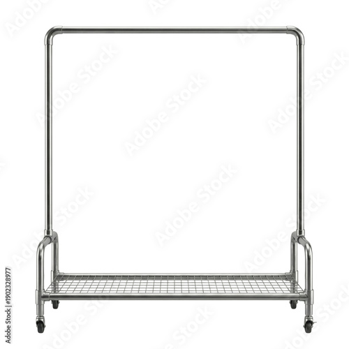 Fotografie Industrial stainless steel rolling garment rack with shelf
