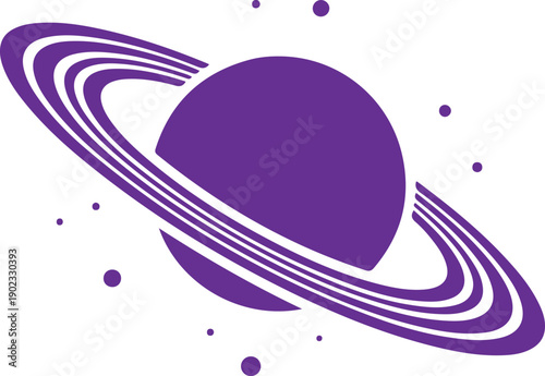 A simple purple planet with a ring system on a white background. Vector, illustration