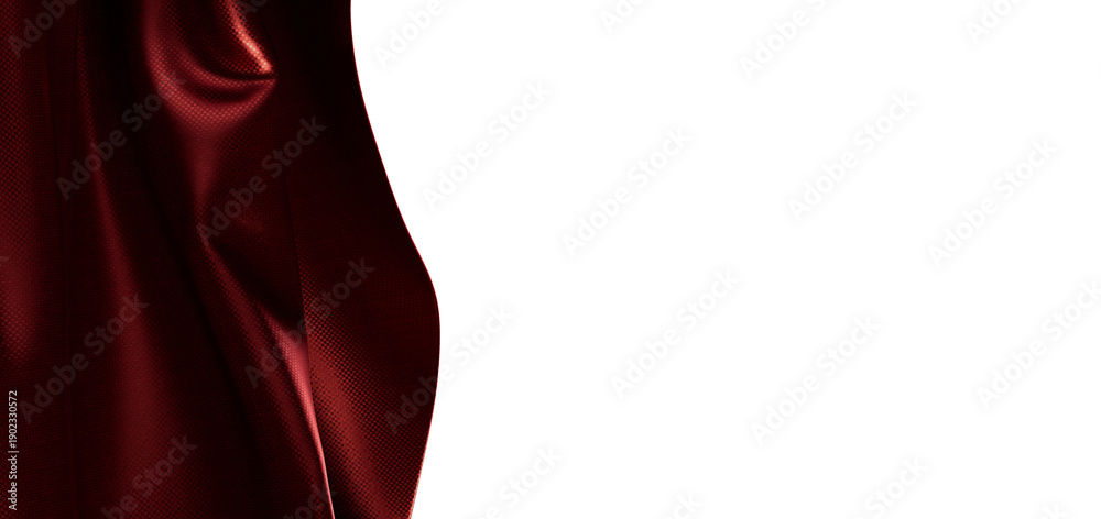 Fototapeta premium Luxurious burgundy fabric with copy space on a white background, perfect for adding text or graphics