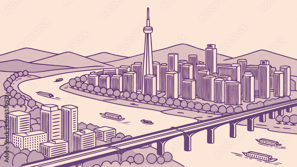 Obraz premium Isometric 3D Seoul City Skyline Vector