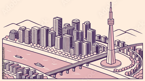 Isometric 3D Seoul City Skyline Vector