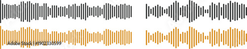 Audio waveform icon set collection group with sound equalizer bars, music frequency visualizer elements, recording signal amplitude shapes isolated on white background vector.