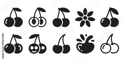 Fresh cherry icons and fruit designs for food and healthy eating concepts