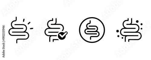 Icons of intestines showing health, check, and conditions