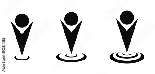 Person icon with geolocation pin and expanding ripple effect