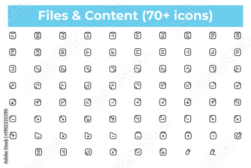 Files and Content Line Icons Set Document Upload Download Edit Vector