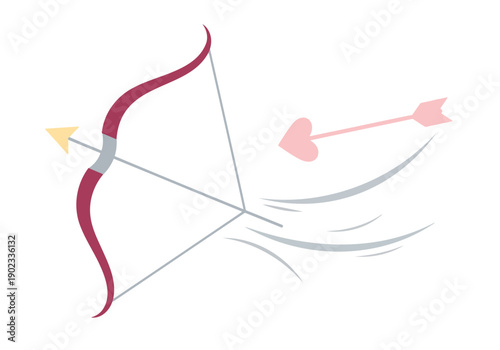 Cupid bow and arrow with heart shaped tip for romantic valentines day