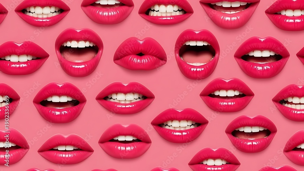 Fototapeta premium Repeating pattern of red lips
