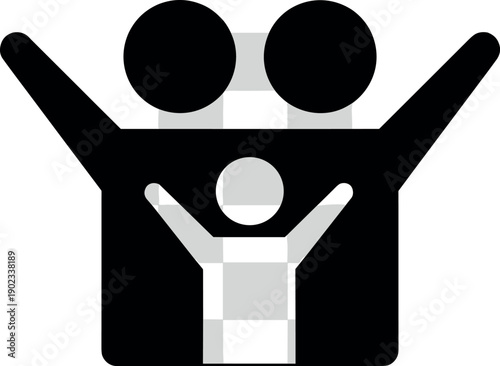 Happy family icon vector, parents and child silhouette symbol, parenting care concept illustration, love relationship logo isolated design