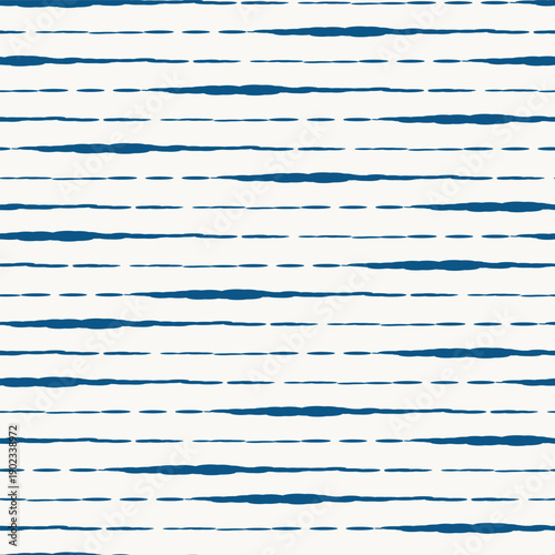 Navy blue white fibre brush effect horizontal stripes seamless vector pattern. Blue striped summer ocean theme background. Geometric sailor paint stripes. Loose ink brush strokes. grunge stripes.